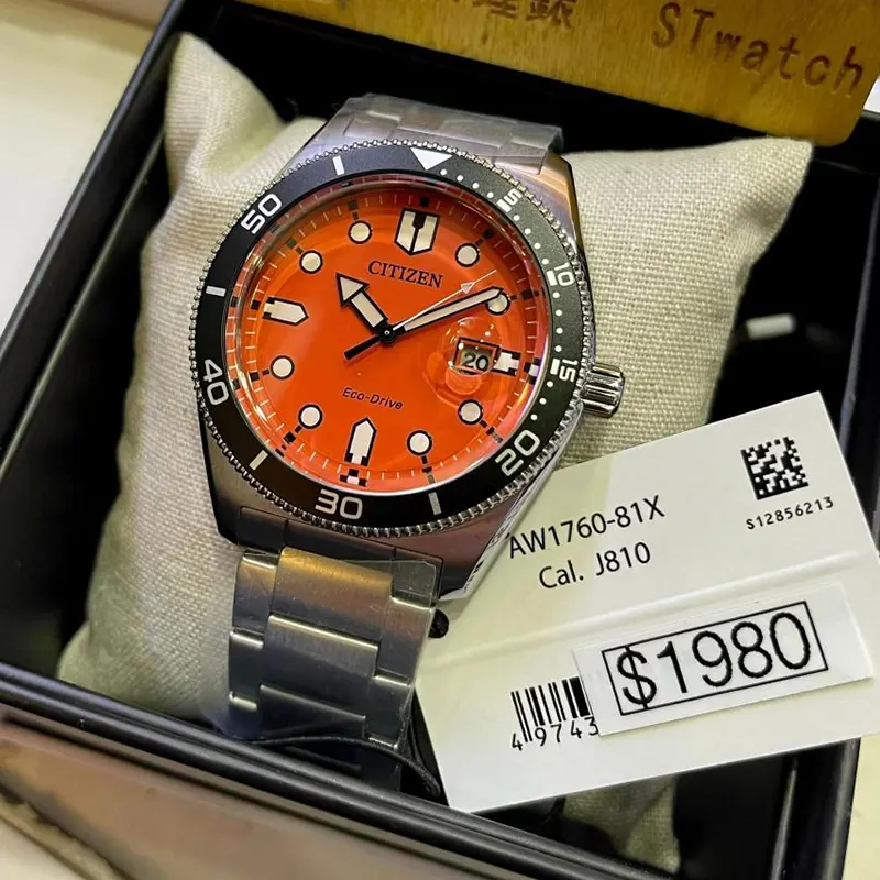 Citizen Eco-Drive Aqua-Matic Orange Dial Men's Watch- AW1760-81X